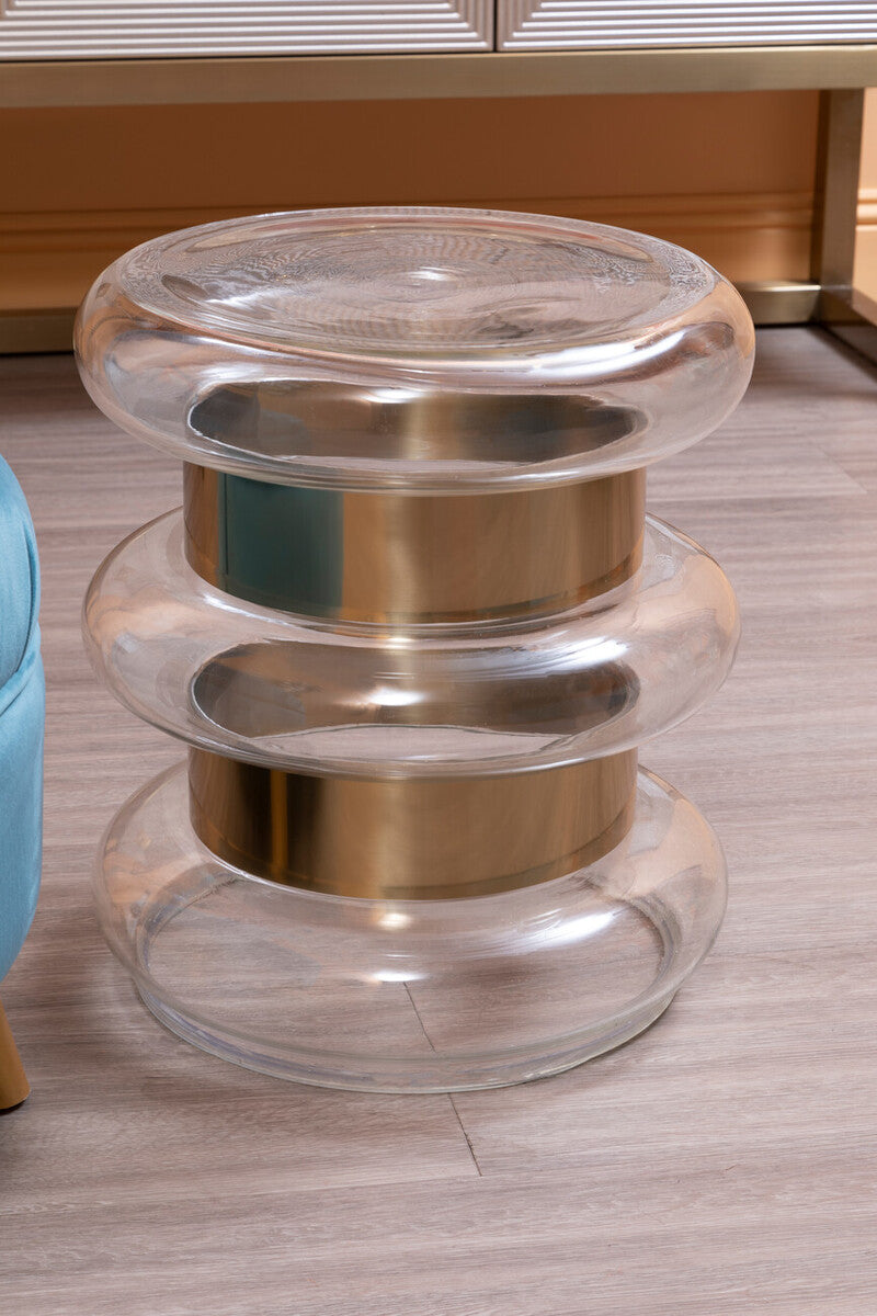 Orsina Margot Round Gold Side Table with Clear Glass and Steel Frame