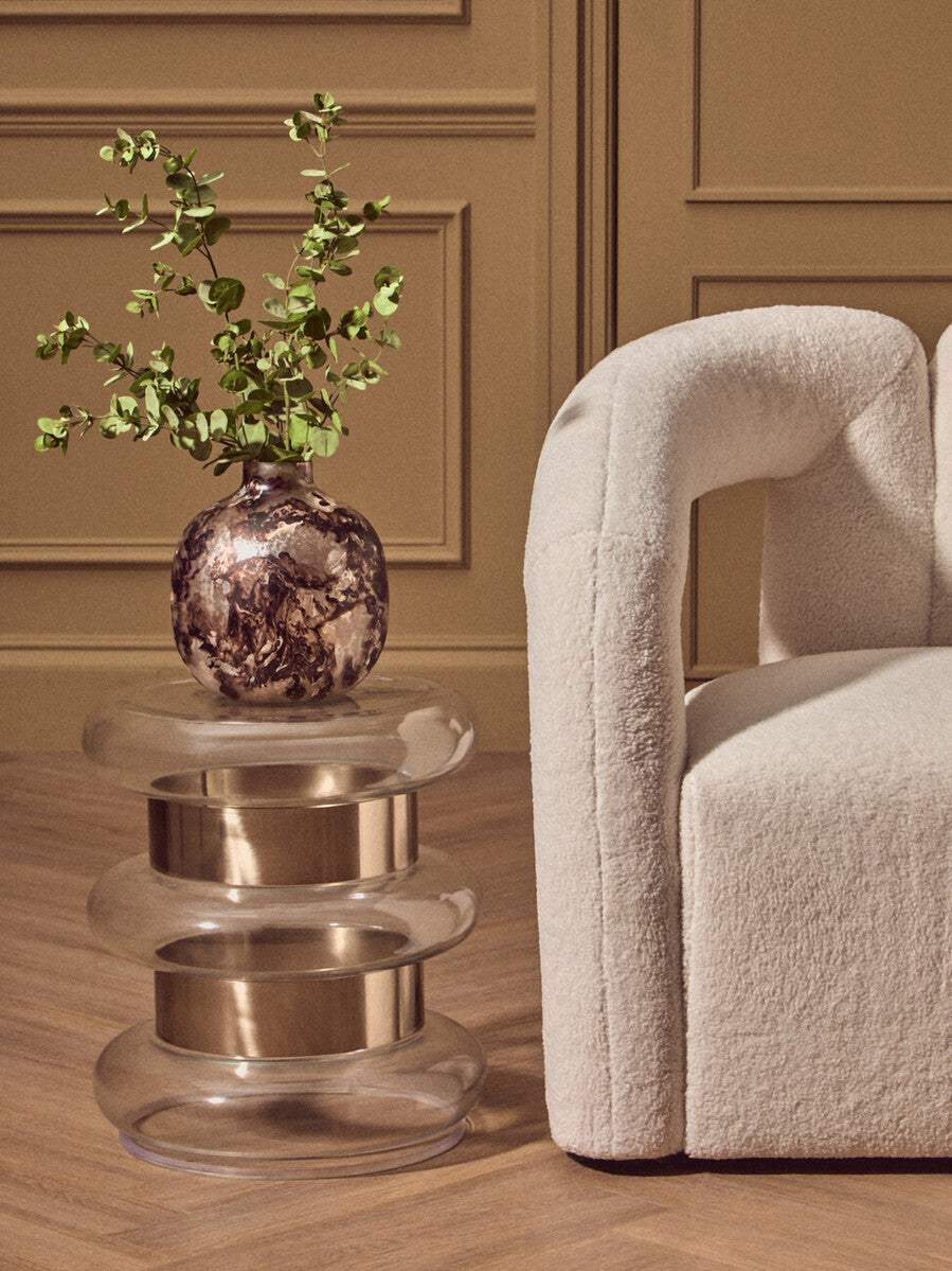 Orsina Margot Round Gold Side Table with Clear Glass and Steel Frame