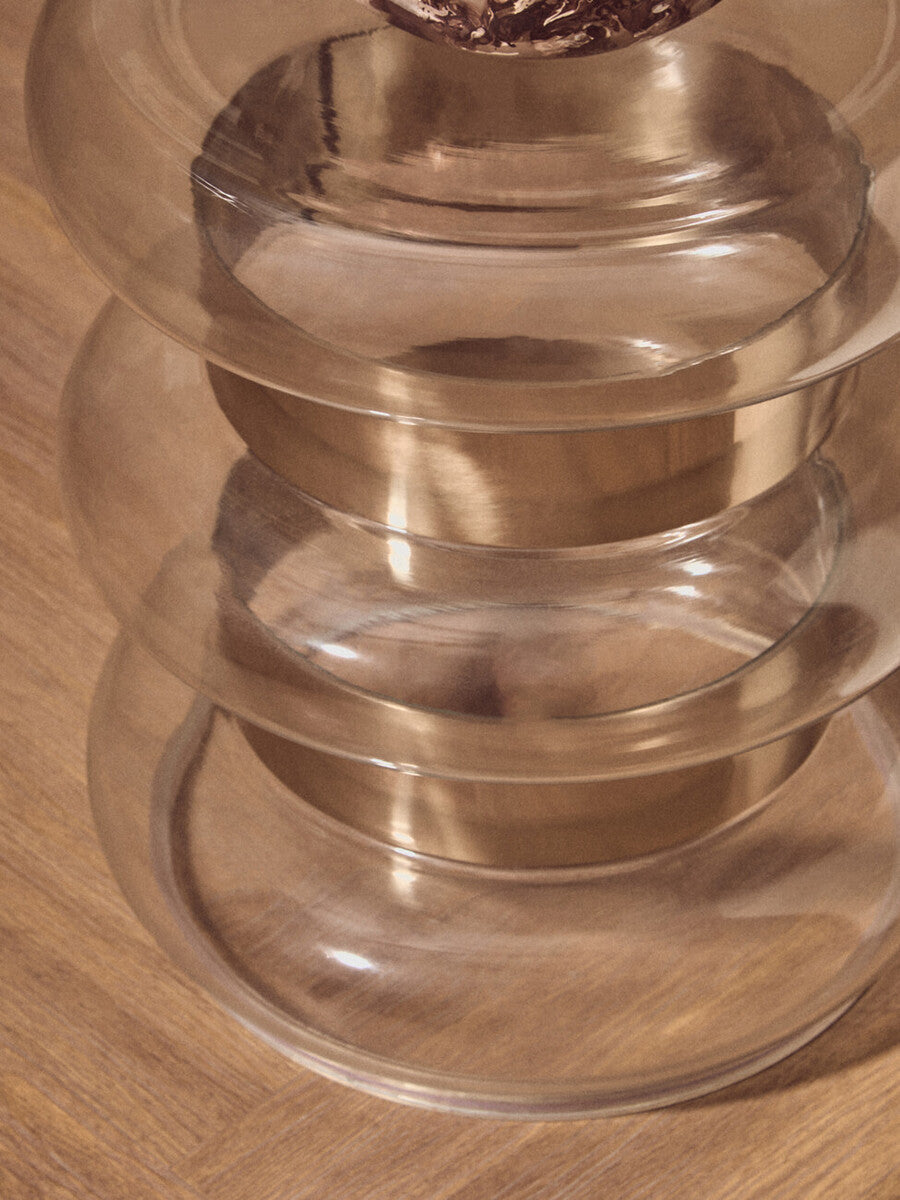 Orsina Margot Round Gold Side Table with Clear Glass and Steel Frame