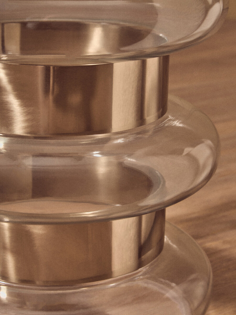 Orsina Margot Round Gold Side Table with Clear Glass and Steel Frame