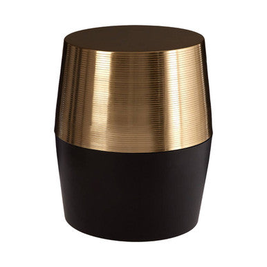 Orsina Margot Drum Side Table – Black and Copper Engraved Metal