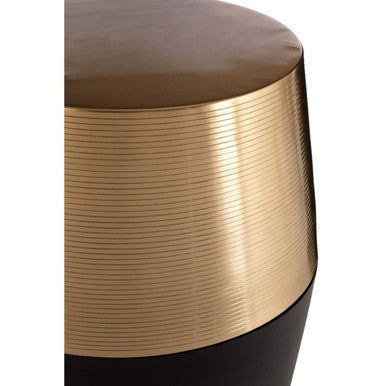 Orsina Margot Drum Side Table – Black and Copper Engraved Metal
