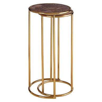 Orsina Amethyst Nesting Side Tables – Set of 2 Gold Metal Frame
