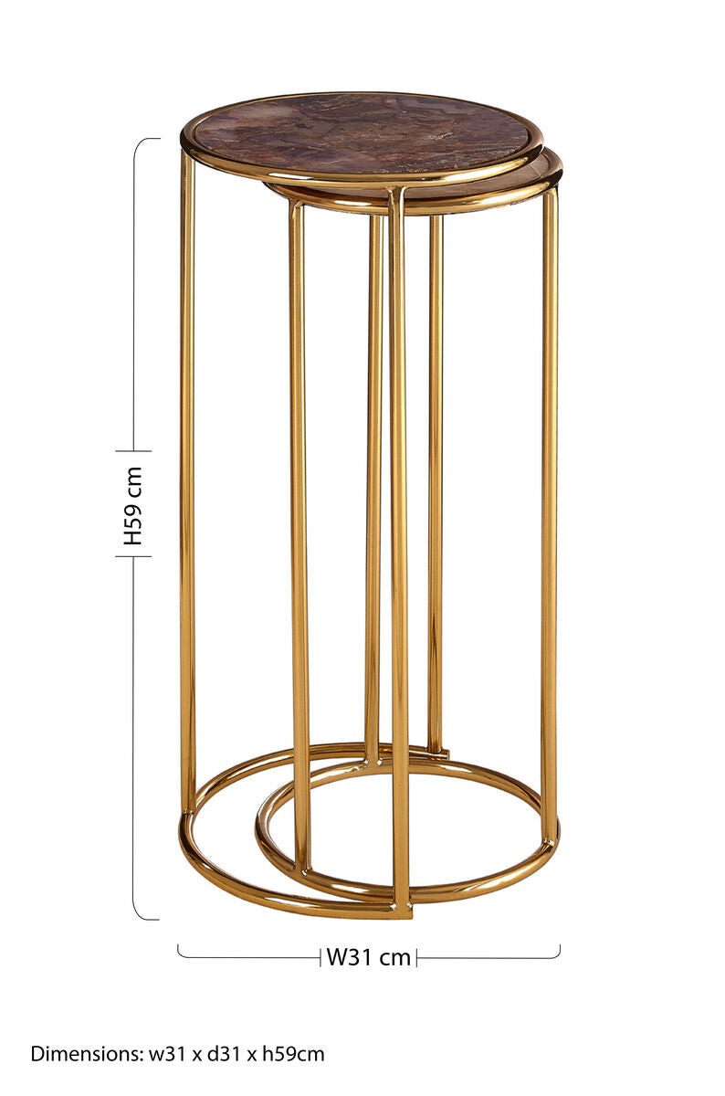 Orsina Amethyst Nesting Side Tables – Set of 2 Gold Metal Frame