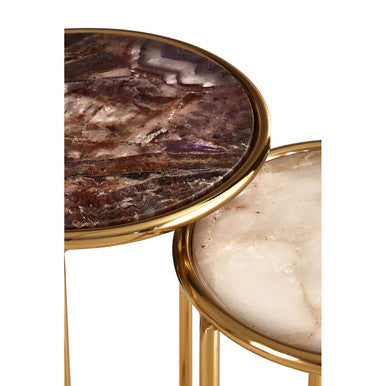 Orsina Amethyst Nesting Side Tables – Set of 2 Gold Metal Frame