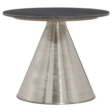 Orsina Martini Round Side Table – Grey Marble Top & Silver Base