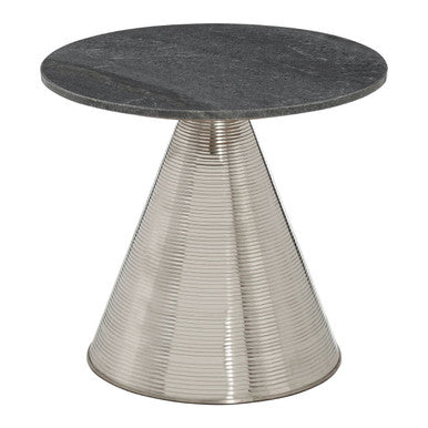 Orsina Martini Round Side Table – Grey Marble Top & Silver Base