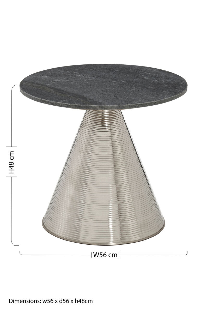Orsina Martini Round Side Table – Grey Marble Top & Silver Base