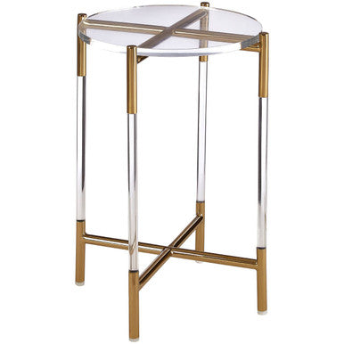 Orsina Miley Round Clear Acrylic Side Table with Gold Steel Cross Base