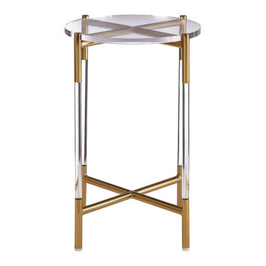 Orsina Miley Round Clear Acrylic Side Table with Gold Steel Cross Base