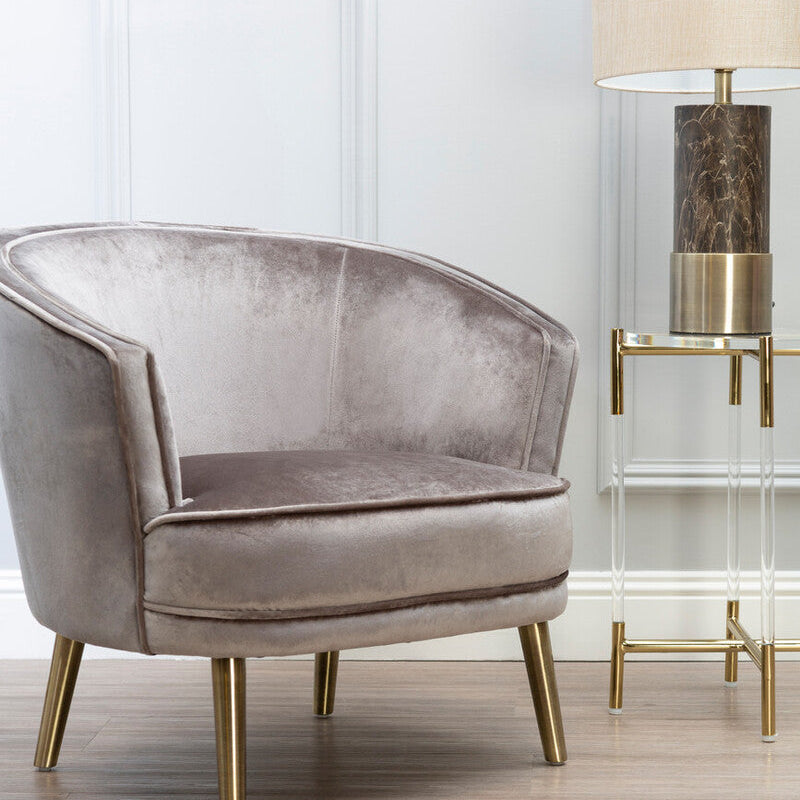 Orsina Miley Round Clear Acrylic Side Table with Gold Steel Cross Base