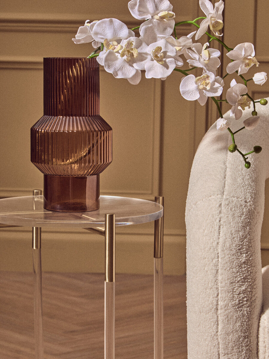Orsina Miley Round Clear Acrylic Side Table with Gold Steel Cross Base