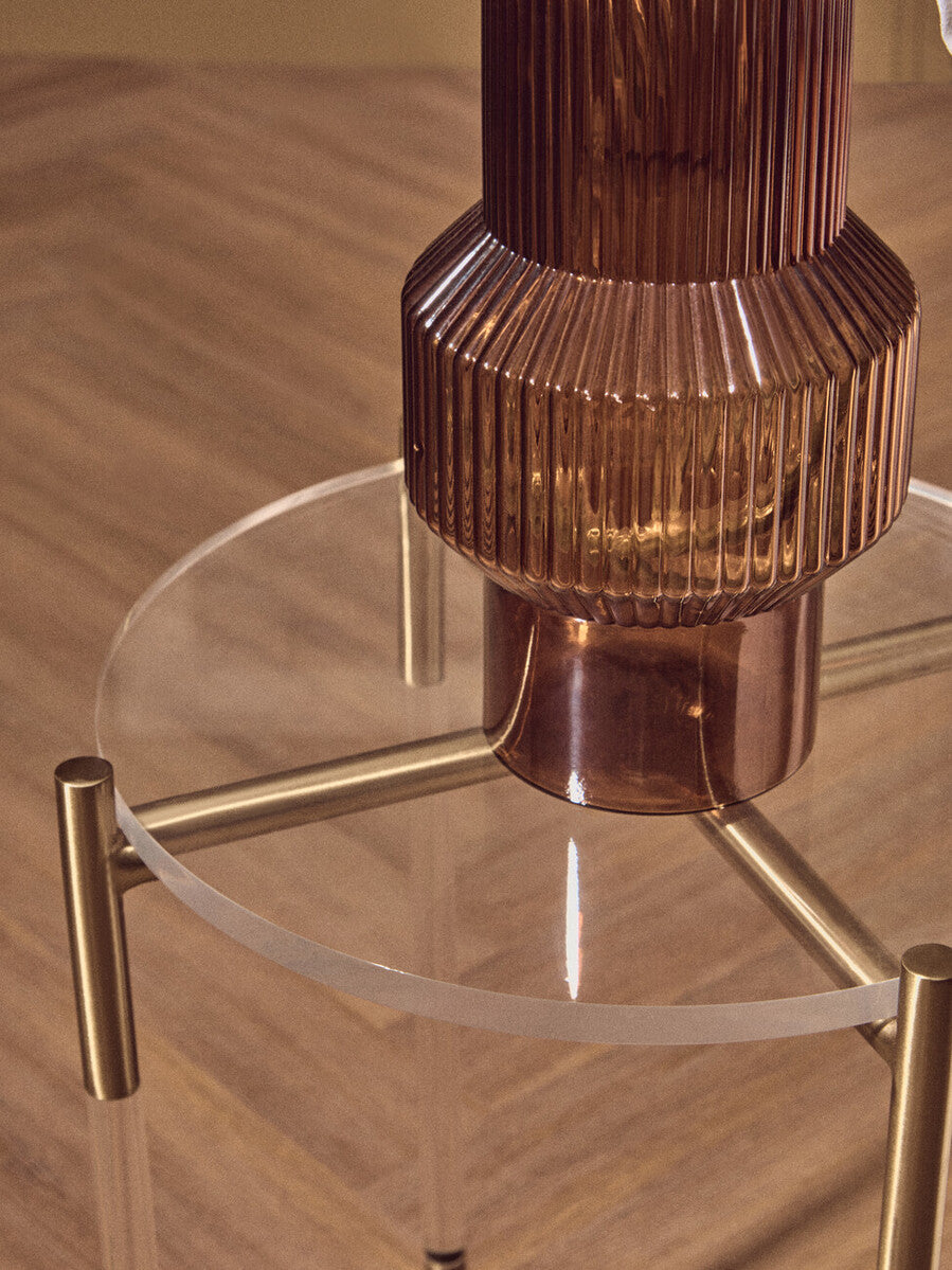 Orsina Miley Round Clear Acrylic Side Table with Gold Steel Cross Base