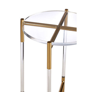 Orsina Miley Round Clear Acrylic Side Table with Gold Steel Cross Base