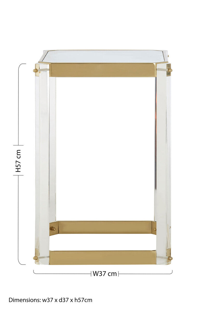 Orsina Miley Mirrored Side Table – Gold Steel Frame and Acrylic Legs