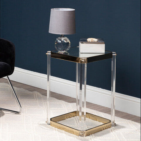 Orsina Miley Mirrored Side Table – Gold Steel Frame and Acrylic Legs