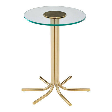 Orsina Miley Round Glass Side Table – Gold Metal Splayed Base