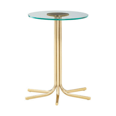 Orsina Miley Round Glass Side Table – Gold Metal Splayed Base