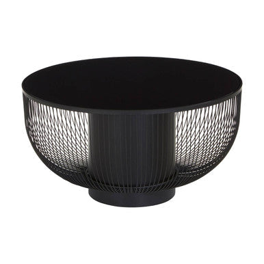 Orsina Trento Round Coffee Table – Black Glass & Matte Wireframe