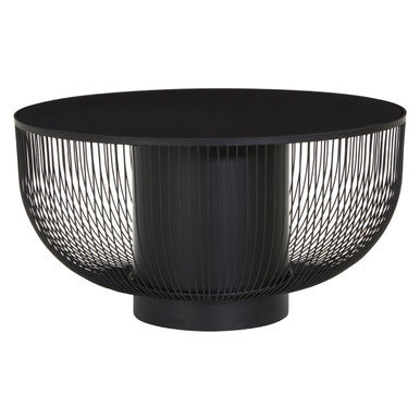 Orsina Trento Round Coffee Table – Black Glass & Matte Wireframe