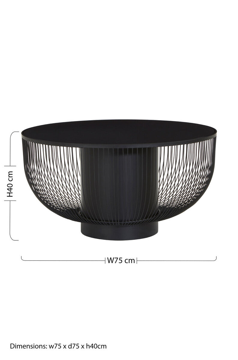 Orsina Trento Round Coffee Table – Black Glass & Matte Wireframe