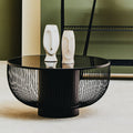 Orsina Trento Round Coffee Table – Black Glass & Matte Wireframe
