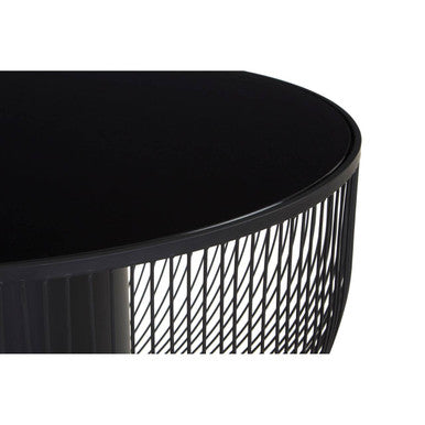 Orsina Trento Round Coffee Table – Black Glass & Matte Wireframe