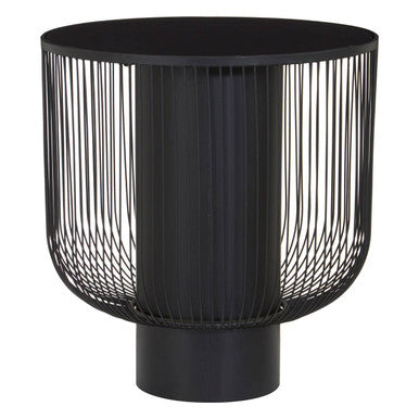 Orsina Trento Round End Table – Black Glass Top & Wireframe Base