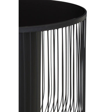 Orsina Trento Round End Table – Black Glass Top & Wireframe Base