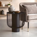 Orsina Trento Round End Table – Black Glass Top & Wireframe Base