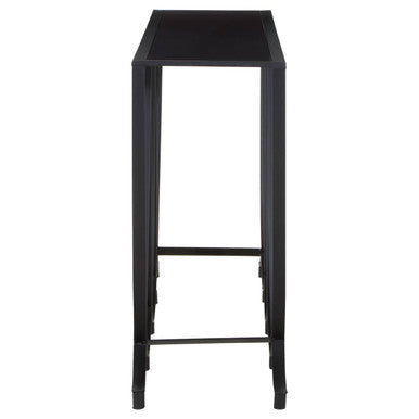 Orsina Trento Console Table – Black Glass Top with Curved Iron Base