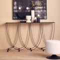 Orsina Trento Console Table – Black Glass Top with Curved Iron Base