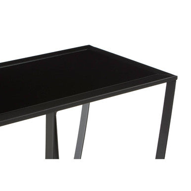 Orsina Trento Console Table – Black Glass Top with Curved Iron Base