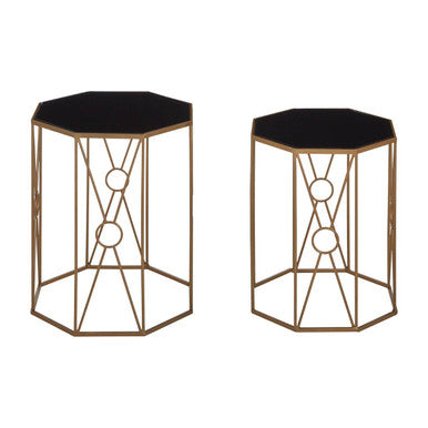 Orsina Trento Set of 2 Hexagon Glass End Tables - Copper & Black