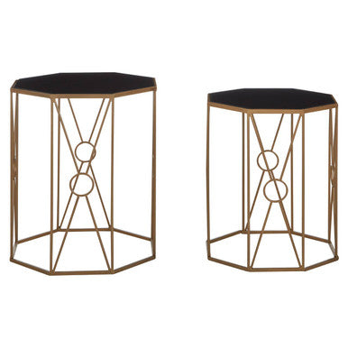 Orsina Trento Set of 2 Hexagon Glass End Tables - Copper & Black