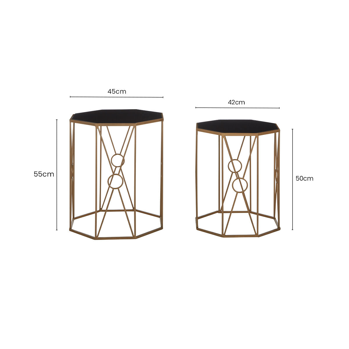 Orsina Trento Set of 2 Hexagon Glass End Tables - Copper & Black