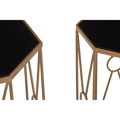 Orsina Trento Set of 2 Hexagon Glass End Tables - Copper & Black