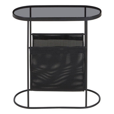 Orsina Trento Side Table – Grey Glass Top with Mesh Storage Shelf