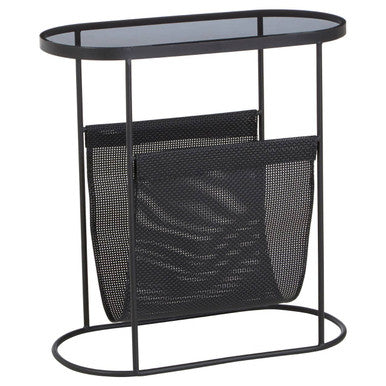 Orsina Trento Side Table – Grey Glass Top with Mesh Storage Shelf