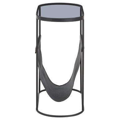 Orsina Trento Side Table – Grey Glass Top with Mesh Storage Shelf