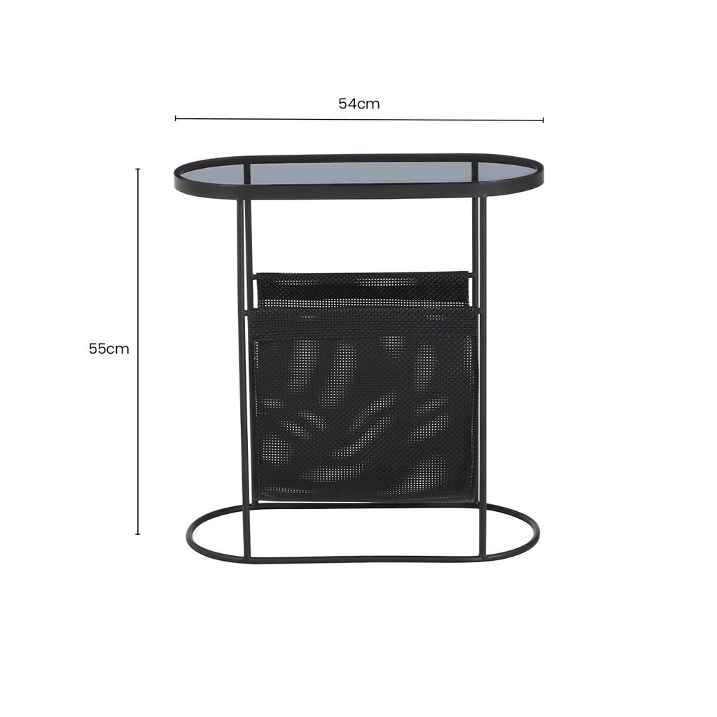 Orsina Trento Side Table – Grey Glass Top with Mesh Storage Shelf