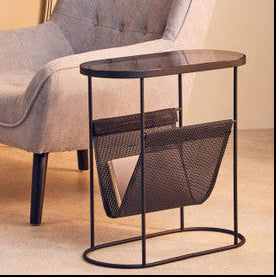 Orsina Trento Side Table – Grey Glass Top with Mesh Storage Shelf