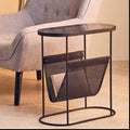 Orsina Trento Side Table – Grey Glass Top with Mesh Storage Shelf