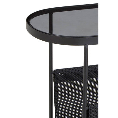 Orsina Trento Side Table – Grey Glass Top with Mesh Storage Shelf