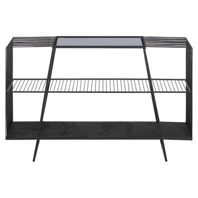 Orsina Trento Grey Glass Console Table | 3-Tier Black Metal Frame