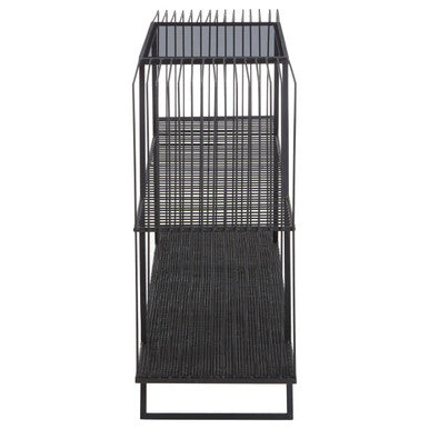 Orsina Trento Grey Glass Console Table | 3-Tier Black Metal Frame