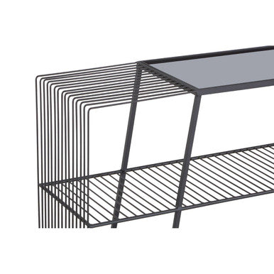 Orsina Trento Grey Glass Console Table | 3-Tier Black Metal Frame
