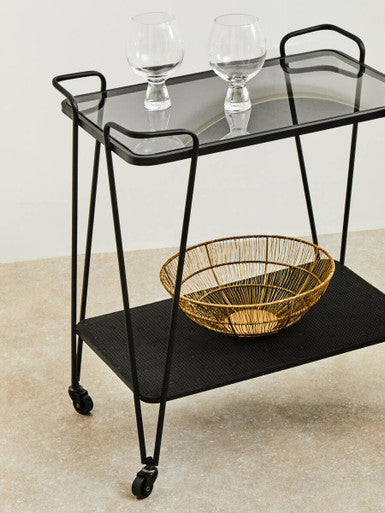 Orsina Trento Bar Trolley – Two Tier Serving Cart with Grey Glass Top