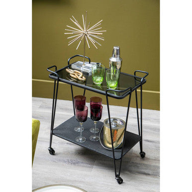 Orsina Trento Bar Trolley – Two Tier Serving Cart with Grey Glass Top