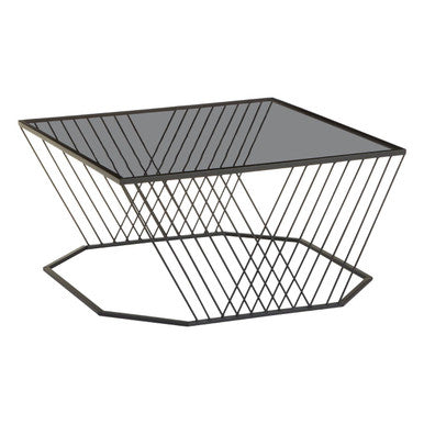 Orsina Trento Coffee Table – Grey Glass Top with Black Geometric Frame